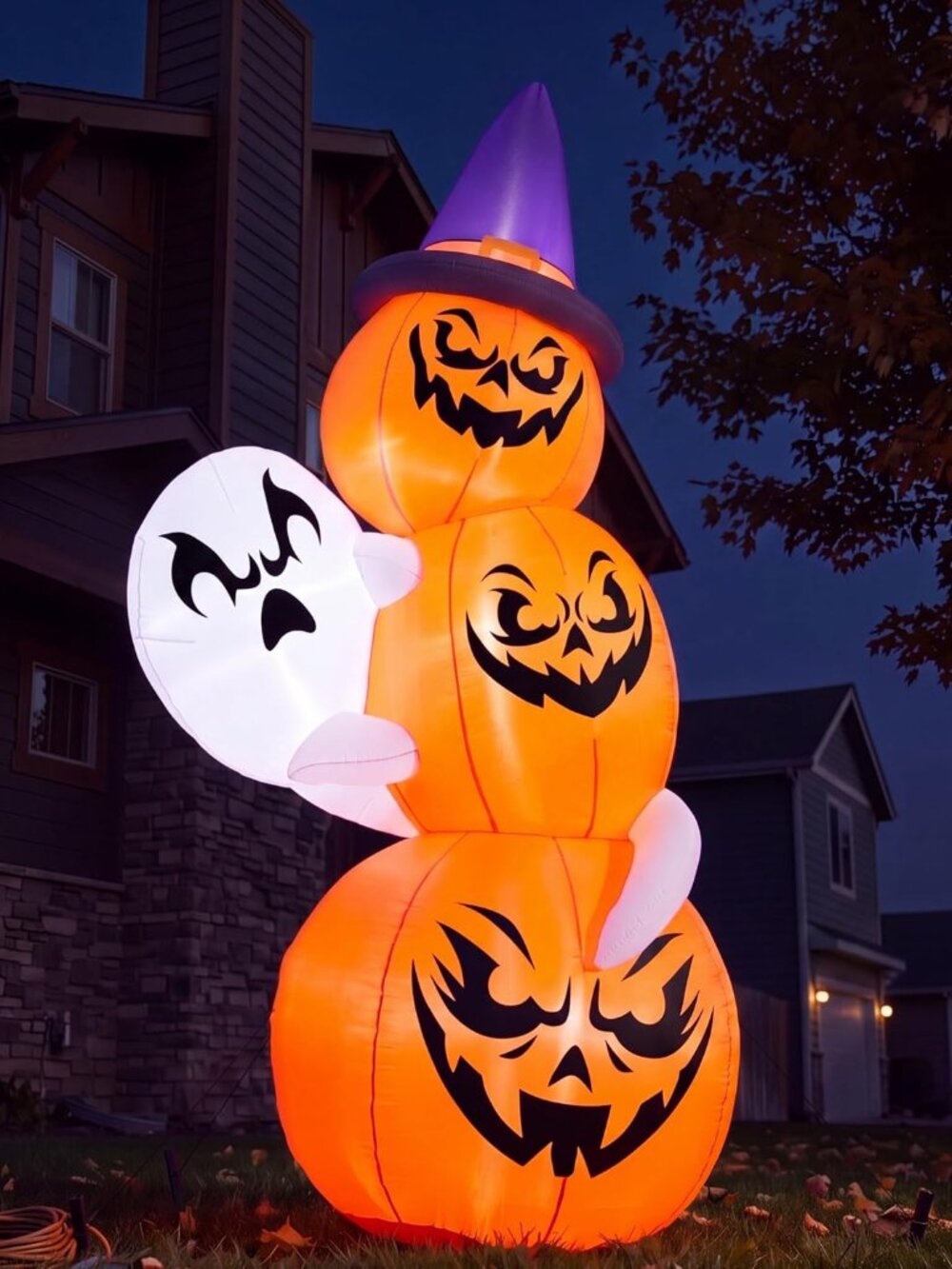 6FT Halloween Inflatable Stacked Pumpkins with Ghosts Yard Decor LED